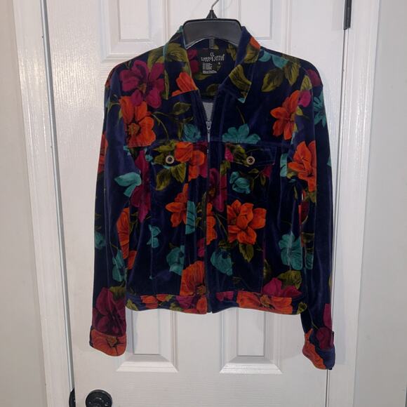 Carole Little Jackets & Blazers - Carole Little Sport Petites Bold Floral Velour Jacket Size Small 90's Vintage